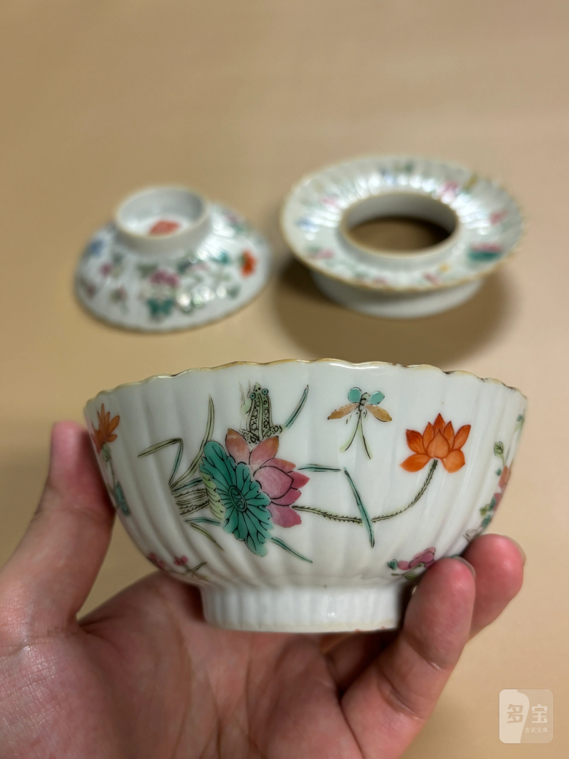 清同治 粉彩飞黄腾达纹三才盖碗 - 图4